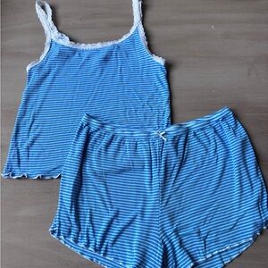Colsie Blue & White Striped Lace-Trim Cami and Shorts Set